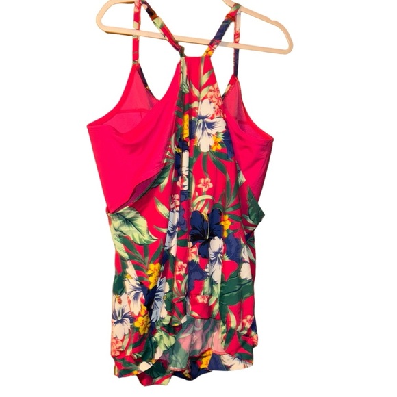 SWIM by CACIQUE Tropical Floral Blouson pink Tankini Top plus size 28 5X - Picture 3 of 4